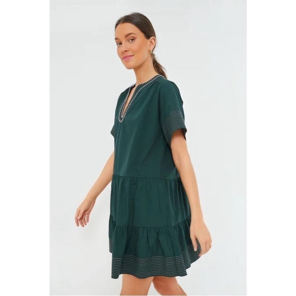 Pomander Place by Tuckernuck Evergreen Kinsley Dress L NWT Tiered Mini Shift - Picture 3 of 11